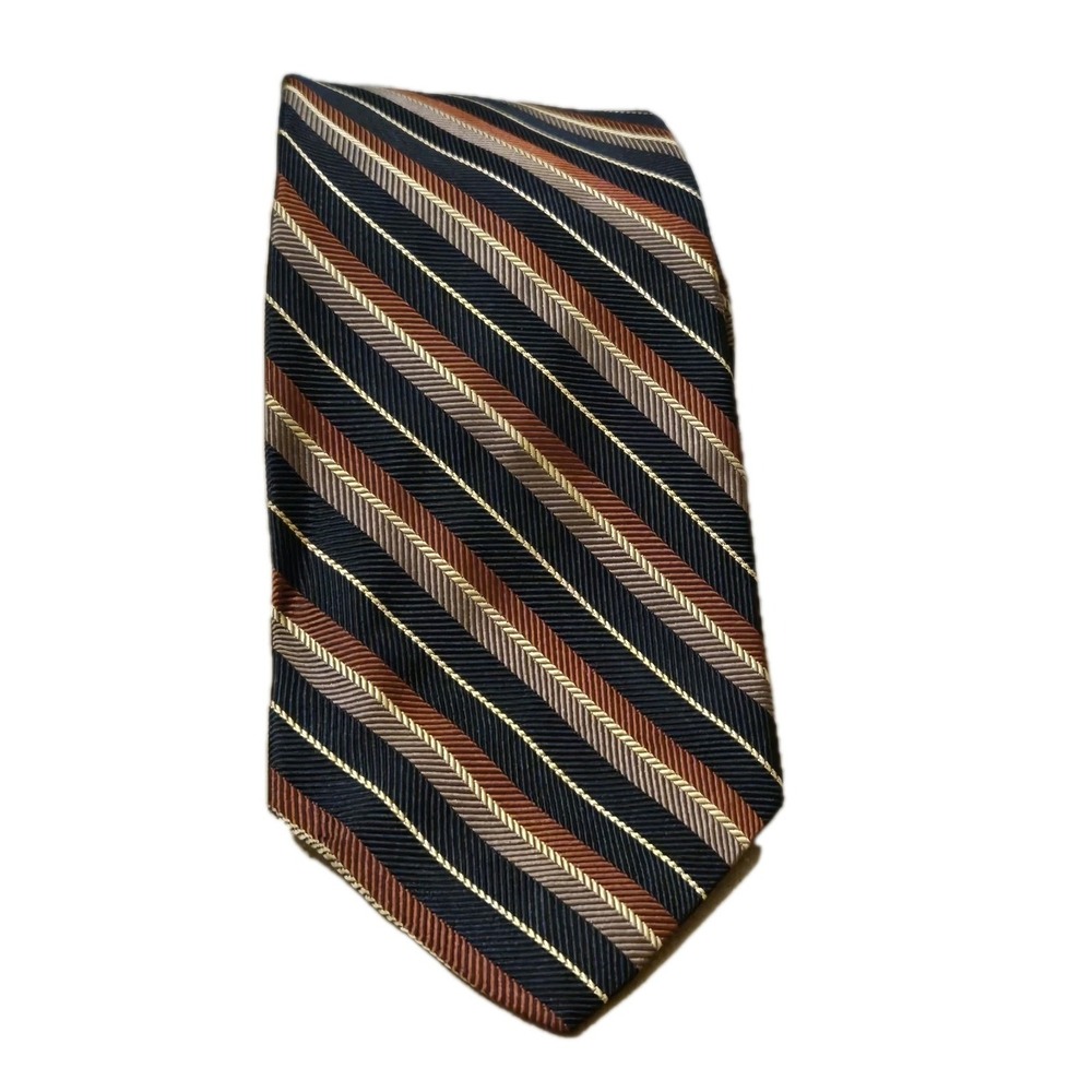 Vintage Christian Dior 100% Silk Tie Striped Pattern Black Bronze Brown 57" x 3"